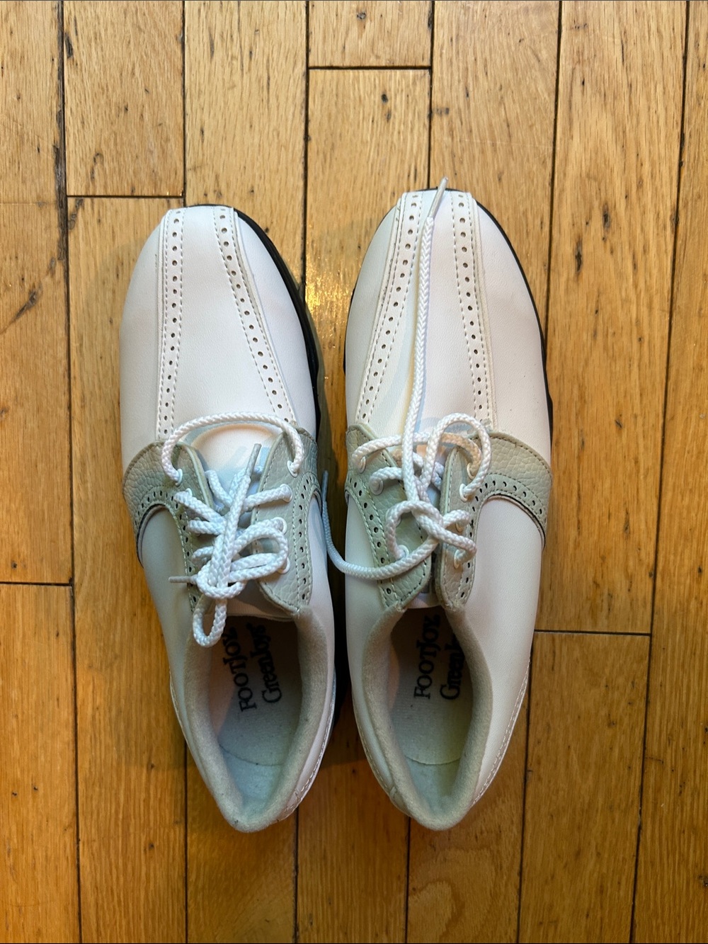 Footjoys Greenjoys White and Light Gray Saddle Oxfords - Classic Golf Shoes